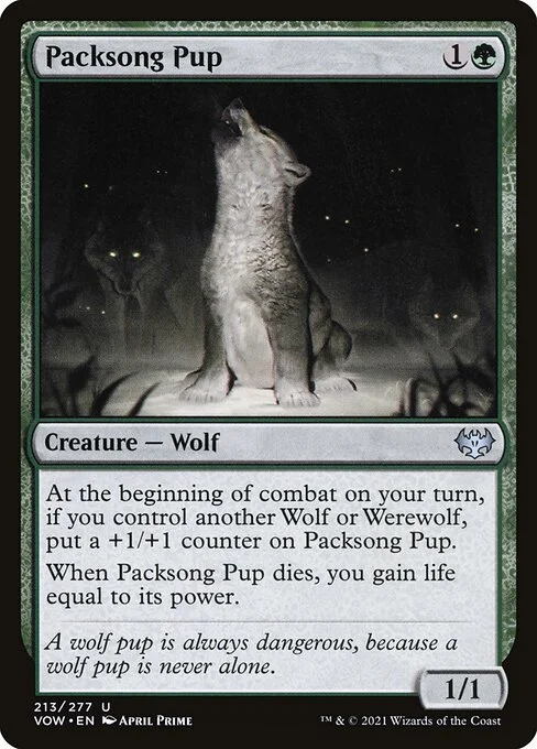 Packsong Pup, carta Magic di tipo Creature — Wolf illustrata da April Prime