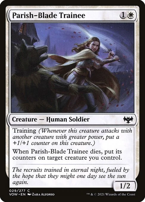 Parish-Blade Trainee, carta Magic di tipo Creature — Human Soldier illustrata da Zara Alfonso