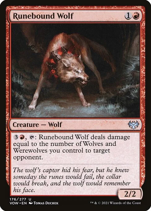 Runebound Wolf, carta Magic di tipo Creature — Wolf illustrata da Tomas Duchek