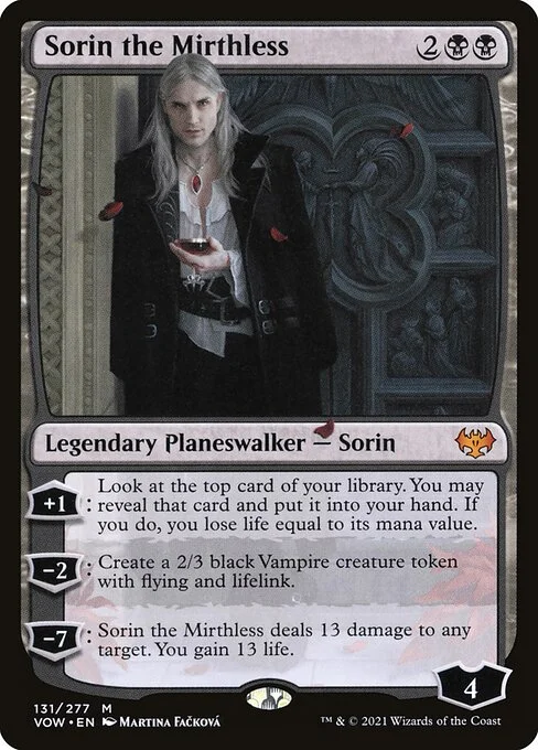 Sorin the Mirthless, carta Magic di tipo Legendary Planeswalker — Sorin illustrata da Martina Fačková