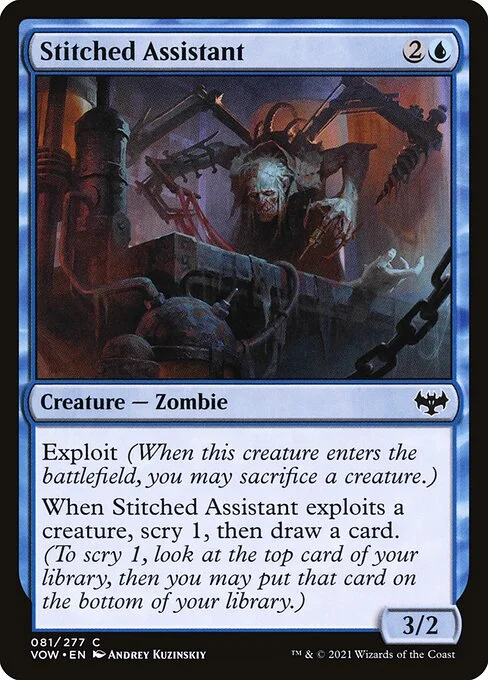 Stitched Assistant, carta Magic di tipo Creature — Zombie illustrata da Andrey Kuzinskiy