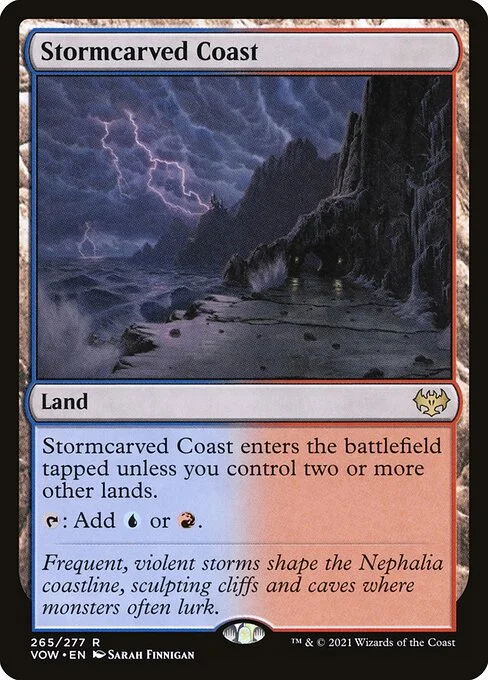 Stormcarved Coast, carta Magic di tipo Land illustrata da Sarah Finnigan