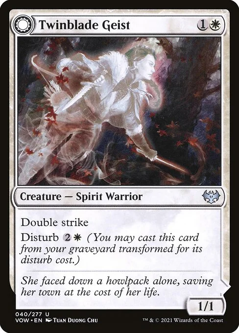 Twinblade Geist // Twinblade Invocation, carta Magic di tipo Creature — Spirit Warrior // Enchantment — Aura illustrata da Tuan Duong Chu