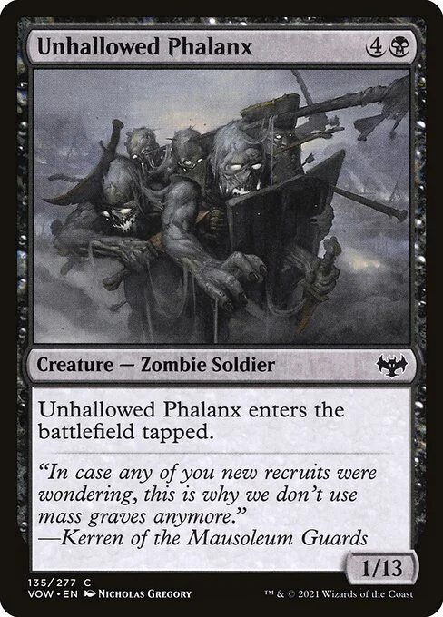 Unhallowed Phalanx, carta Magic di tipo Creature — Zombie Soldier illustrata da Nicholas Gregory