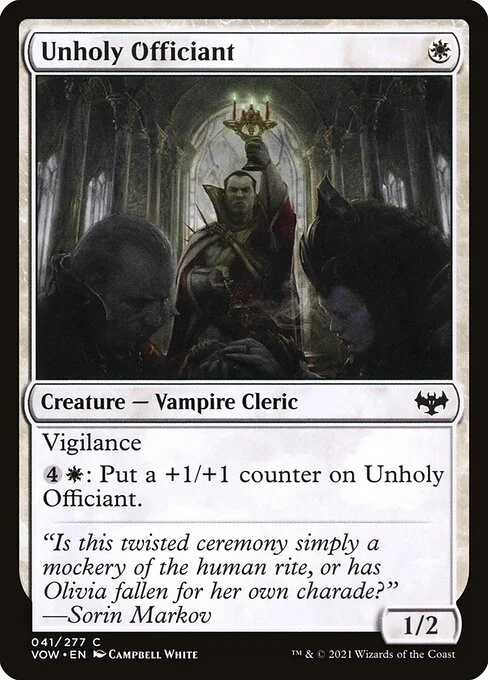 Unholy Officiant, carta Magic di tipo Creature — Vampire Cleric illustrata da Campbell White