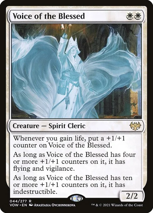 Voice of the Blessed, carta Magic di tipo Creature — Spirit Cleric illustrata da Anastasia Ovchinnikova