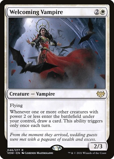 Welcoming Vampire, carta Magic di tipo Creature — Vampire illustrata da Lorenzo Mastroianni