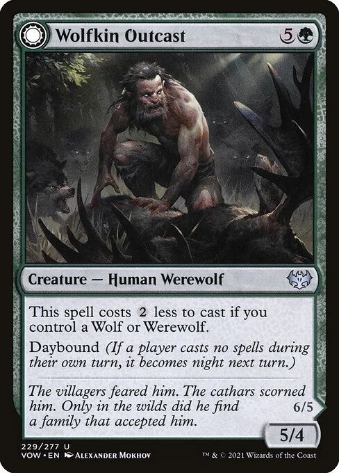 Wolfkin Outcast // Wedding Crasher, carta Magic di tipo Creature — Human Werewolf // Creature — Werewolf illustrata da Alexander Mokhov