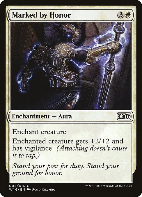 Marked by Honor, carta Magic di tipo Enchantment — Aura illustrata da David Palumbo