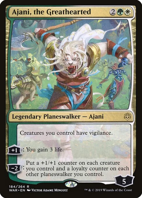 Ajani, the Greathearted, carta Magic di tipo Legendary Planeswalker — Ajani illustrata da Victor Adame Minguez