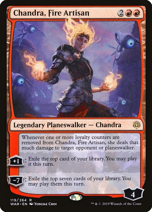 Chandra, Fire Artisan, carta Magic di tipo Legendary Planeswalker — Chandra illustrata da Yongjae Choi