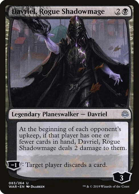 Davriel, Rogue Shadowmage, carta Magic di tipo Legendary Planeswalker — Davriel illustrata da Daarken