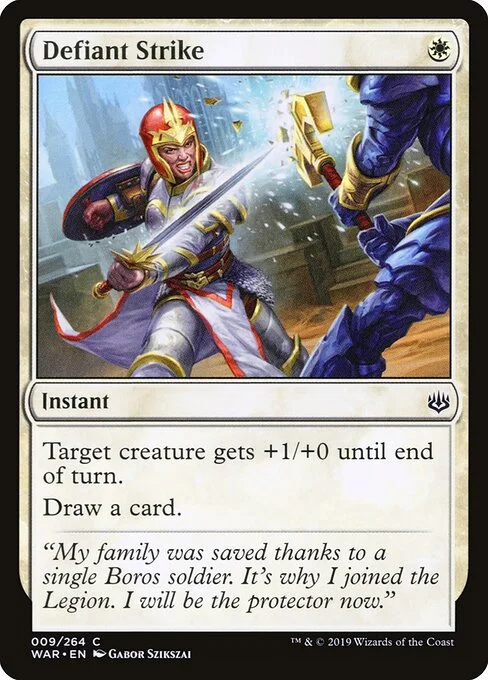 Defiant Strike, carta Magic di tipo Instant illustrata da Gabor Szikszai