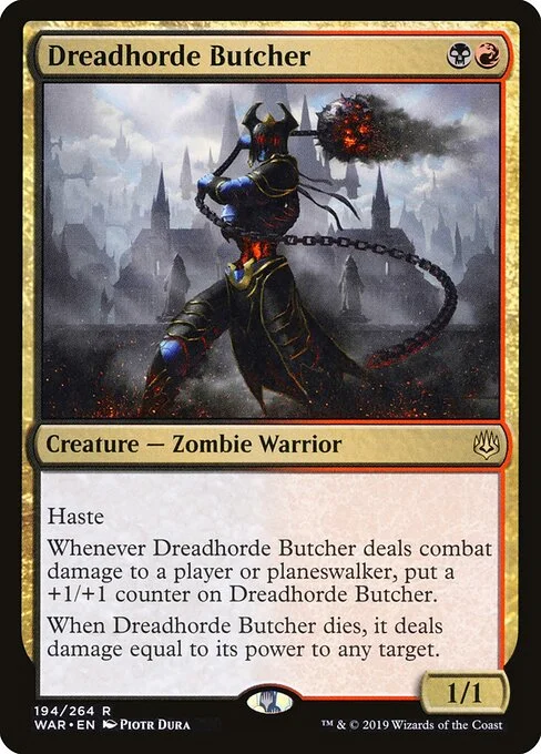 Dreadhorde Butcher, carta Magic di tipo Creature — Zombie Warrior illustrata da Piotr Dura