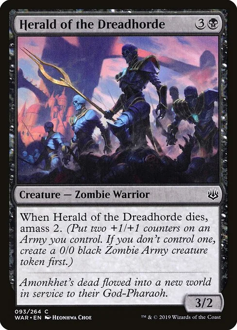 Herald of the Dreadhorde, carta Magic di tipo Creature — Zombie Warrior illustrata da Heonhwa