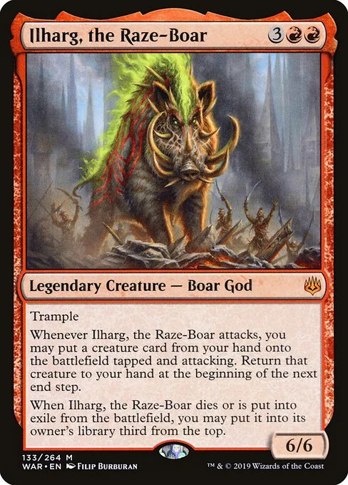 Ilharg, the Raze-Boar, carta Magic di tipo Legendary Creature — Boar God illustrata da Filip Burburan