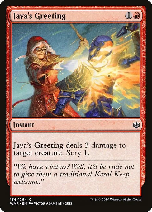 Jaya's Greeting, carta Magic di tipo Instant illustrata da Victor Adame Minguez