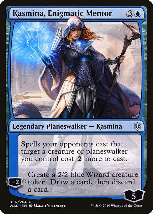 Kasmina, Enigmatic Mentor, carta Magic di tipo Legendary Planeswalker — Kasmina illustrata da Magali Villeneuve