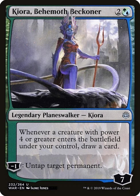 Kiora, Behemoth Beckoner, carta Magic di tipo Legendary Planeswalker — Kiora illustrata da Jaime Jones