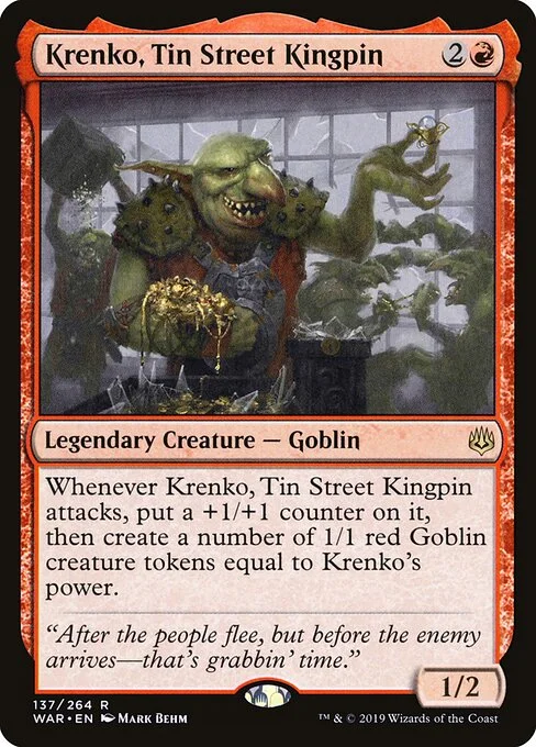 Krenko, Tin Street Kingpin, carta Magic di tipo Legendary Creature — Goblin illustrata da Mark Behm