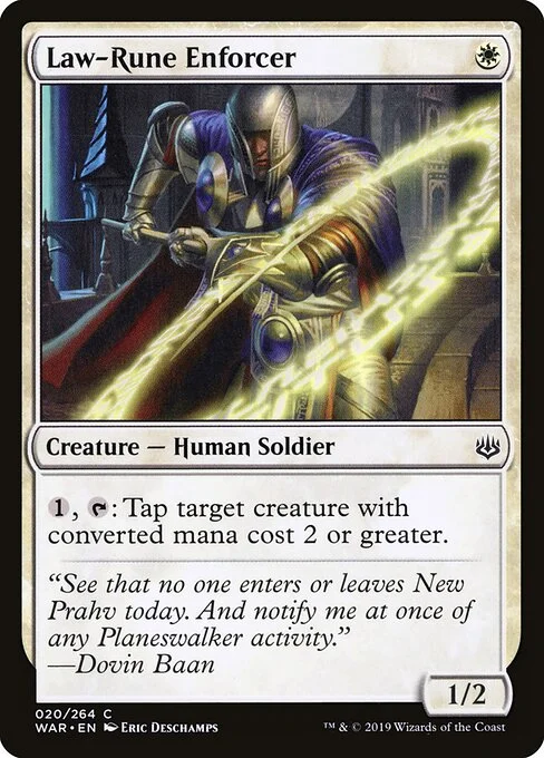 Law-Rune Enforcer, carta Magic di tipo Creature — Human Soldier illustrata da Eric Deschamps