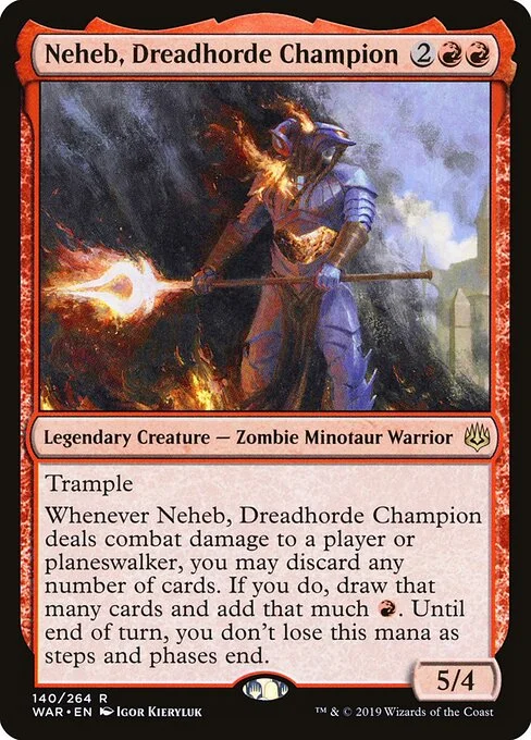 Neheb, Dreadhorde Champion, carta Magic di tipo Legendary Creature — Zombie Minotaur Warrior illustrata da Igor Kieryluk