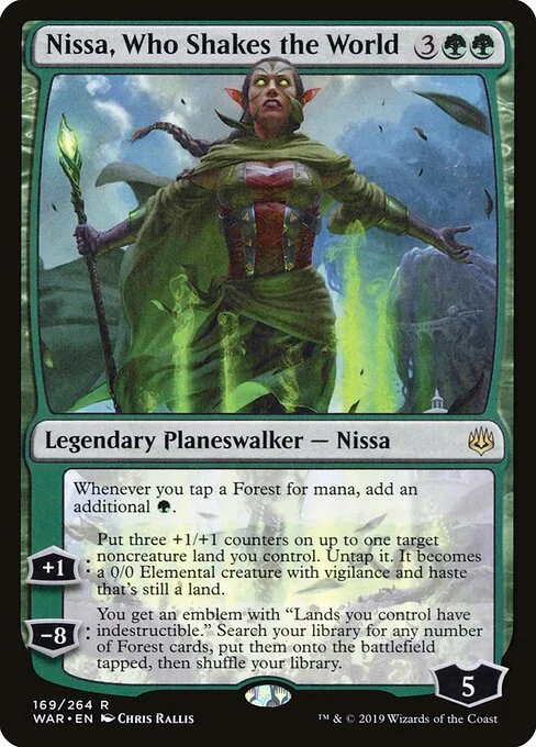 Nissa, Who Shakes the World, carta Magic di tipo Legendary Planeswalker — Nissa illustrata da Chris Rallis