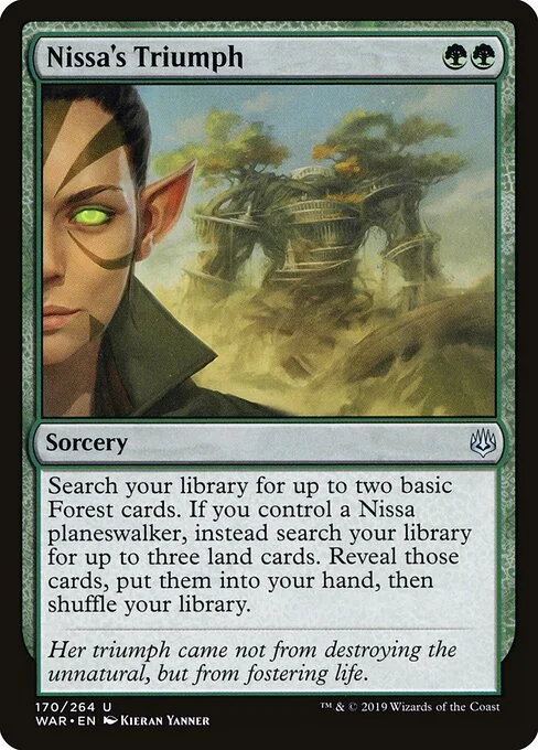 Nissa's Triumph, carta Magic di tipo Sorcery illustrata da Kieran Yanner