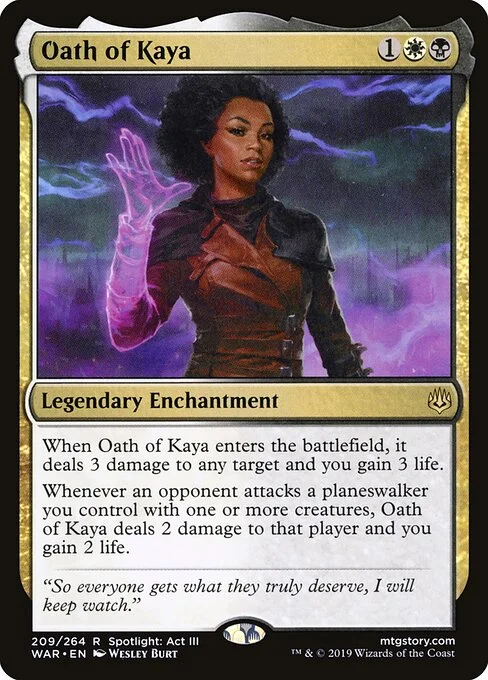 Oath of Kaya, carta Magic di tipo Legendary Enchantment illustrata da Wesley Burt