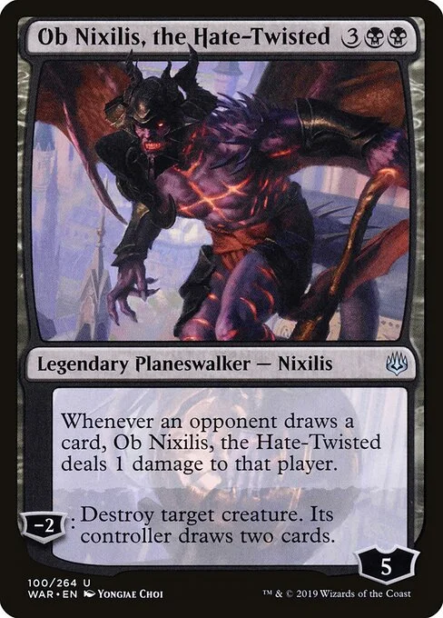 Ob Nixilis, the Hate-Twisted, carta Magic di tipo Legendary Planeswalker — Nixilis illustrata da Yongjae Choi
