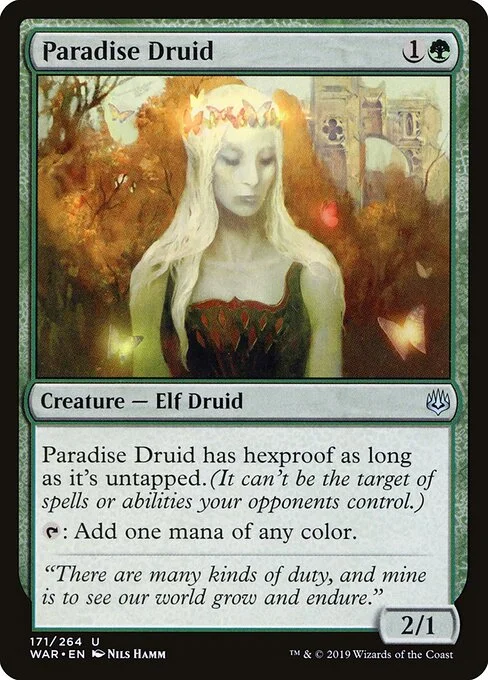 Paradise Druid, carta Magic di tipo Creature — Elf Druid illustrata da Nils Hamm
