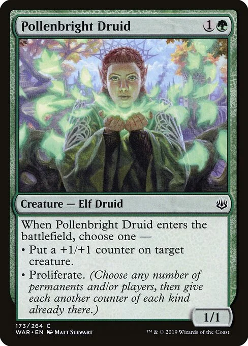 Pollenbright Druid, carta Magic di tipo Creature — Elf Druid illustrata da Matt Stewart