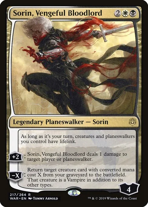 Sorin, Vengeful Bloodlord, carta Magic di tipo Legendary Planeswalker — Sorin illustrata da Tommy Arnold