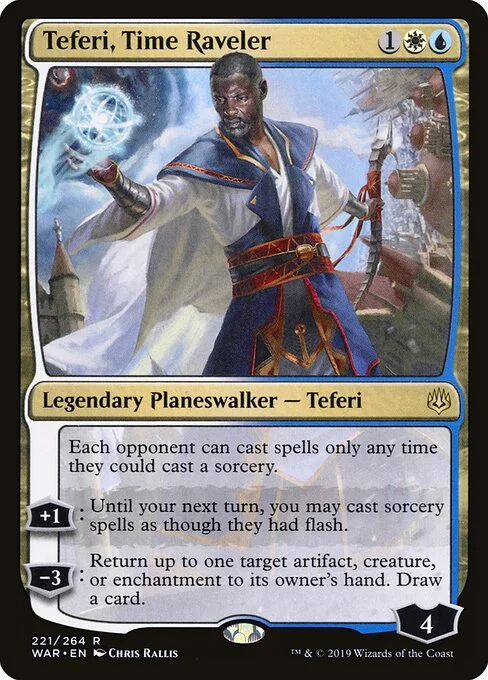 Teferi, Time Raveler, carta Magic di tipo Legendary Planeswalker — Teferi illustrata da Chris Rallis