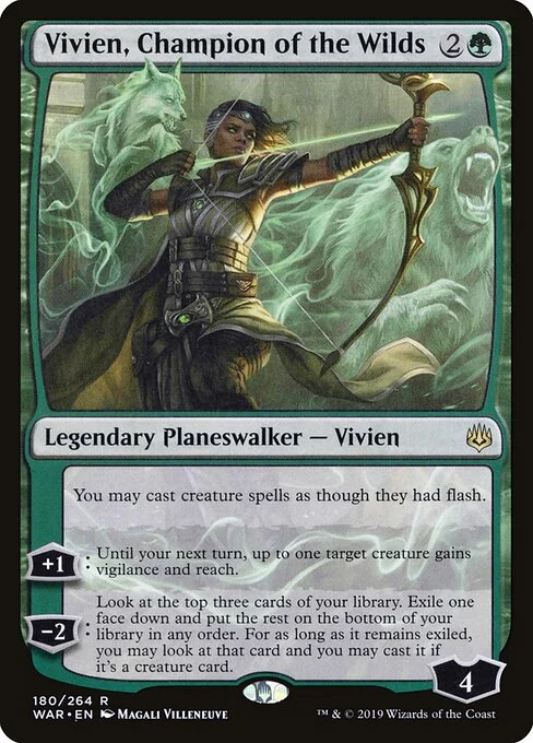 Vivien, Champion of the Wilds, carta Magic di tipo Legendary Planeswalker — Vivien illustrata da Magali Villeneuve