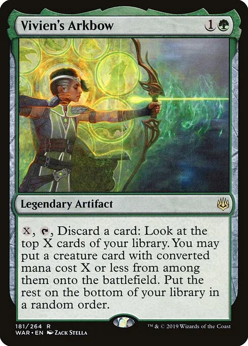Vivien's Arkbow, carta Magic di tipo Legendary Artifact illustrata da Zack Stella
