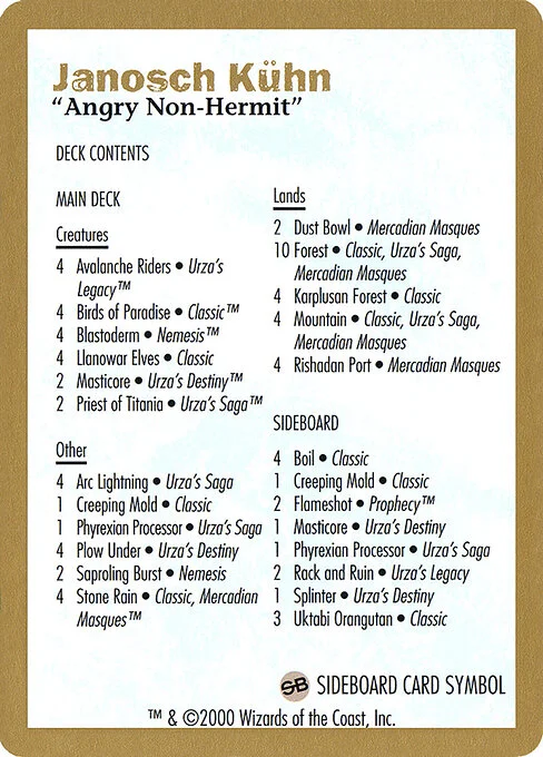 Janosch Kühn Decklist (2000), carta Magic di tipo Card