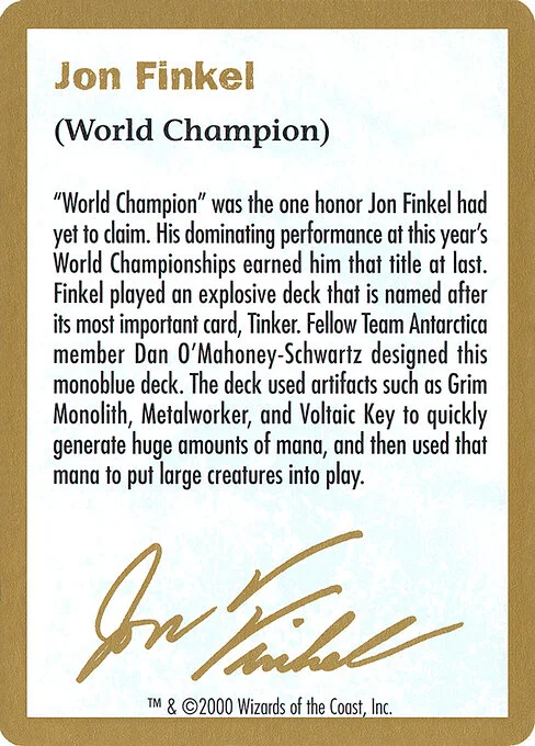 Jon Finkel Bio, carta Magic di tipo Card
