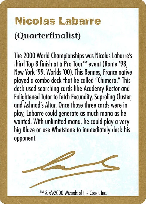 Nicolas Labarre Bio, carta Magic di tipo Card