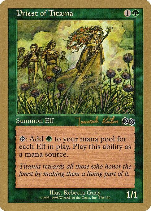 Priest of Titania, carta Magic di tipo Creature — Elf Druid illustrata da Rebecca Guay