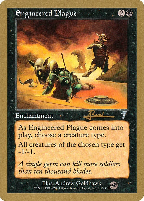 Engineered Plague, carta Magic di tipo Enchantment illustrata da Andrew Goldhawk