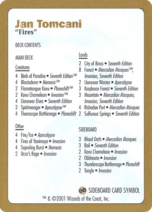 Jan Tomcani Decklist, carta Magic di tipo Card