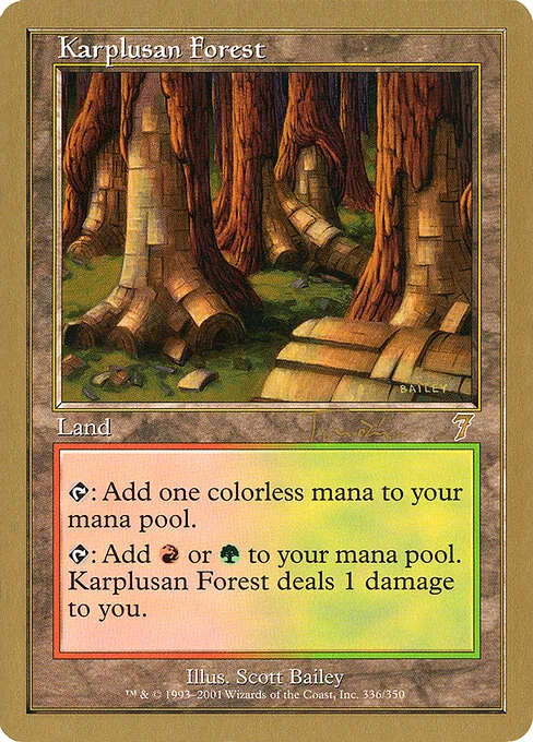Karplusan Forest, carta Magic di tipo Land illustrata da Scott Bailey
