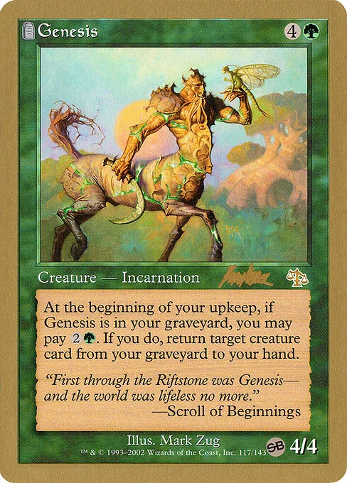 Genesis, carta Magic di tipo Creature — Incarnation illustrata da Mark Zug