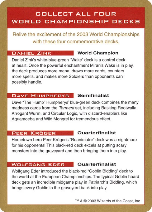 2003 World Championships Ad, carta Magic di tipo Card