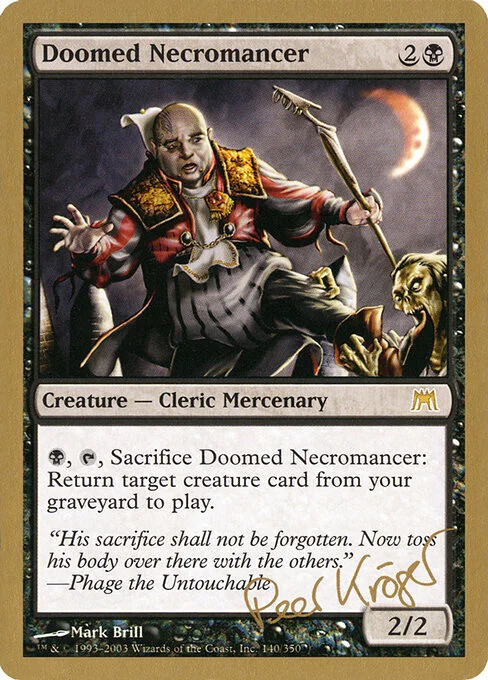 Doomed Necromancer, carta Magic di tipo Creature — Human Cleric Mercenary illustrata da Mark Brill