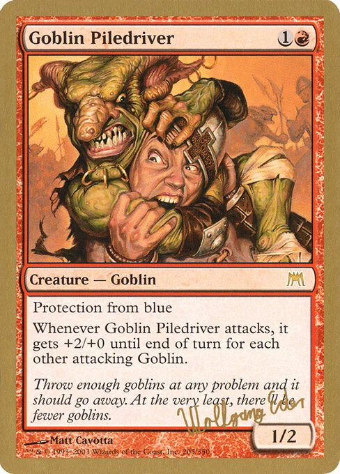 Goblin Piledriver, carta Magic di tipo Creature — Goblin Warrior illustrata da Matt Cavotta