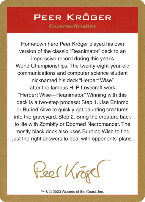 Peer Kröger Bio, carta Magic di tipo Card