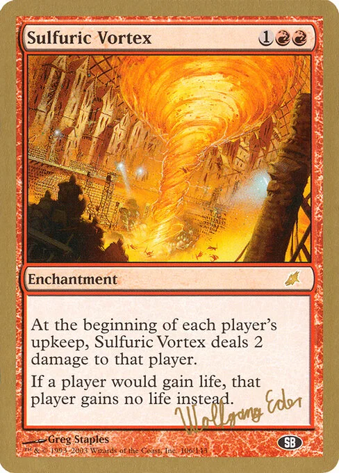 Sulfuric Vortex, carta Magic di tipo Enchantment illustrata da Greg Staples