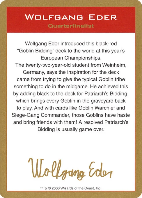 Wolfgang Eder Bio, carta Magic di tipo Card